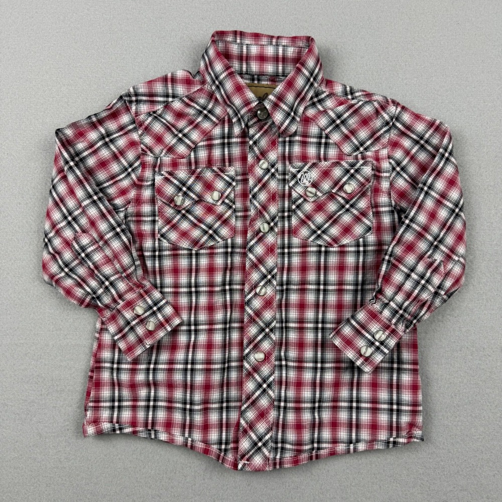 Vintage Wrangler Retro Boys XXS Red Plaid Retro Western Snap Button Down Shirt